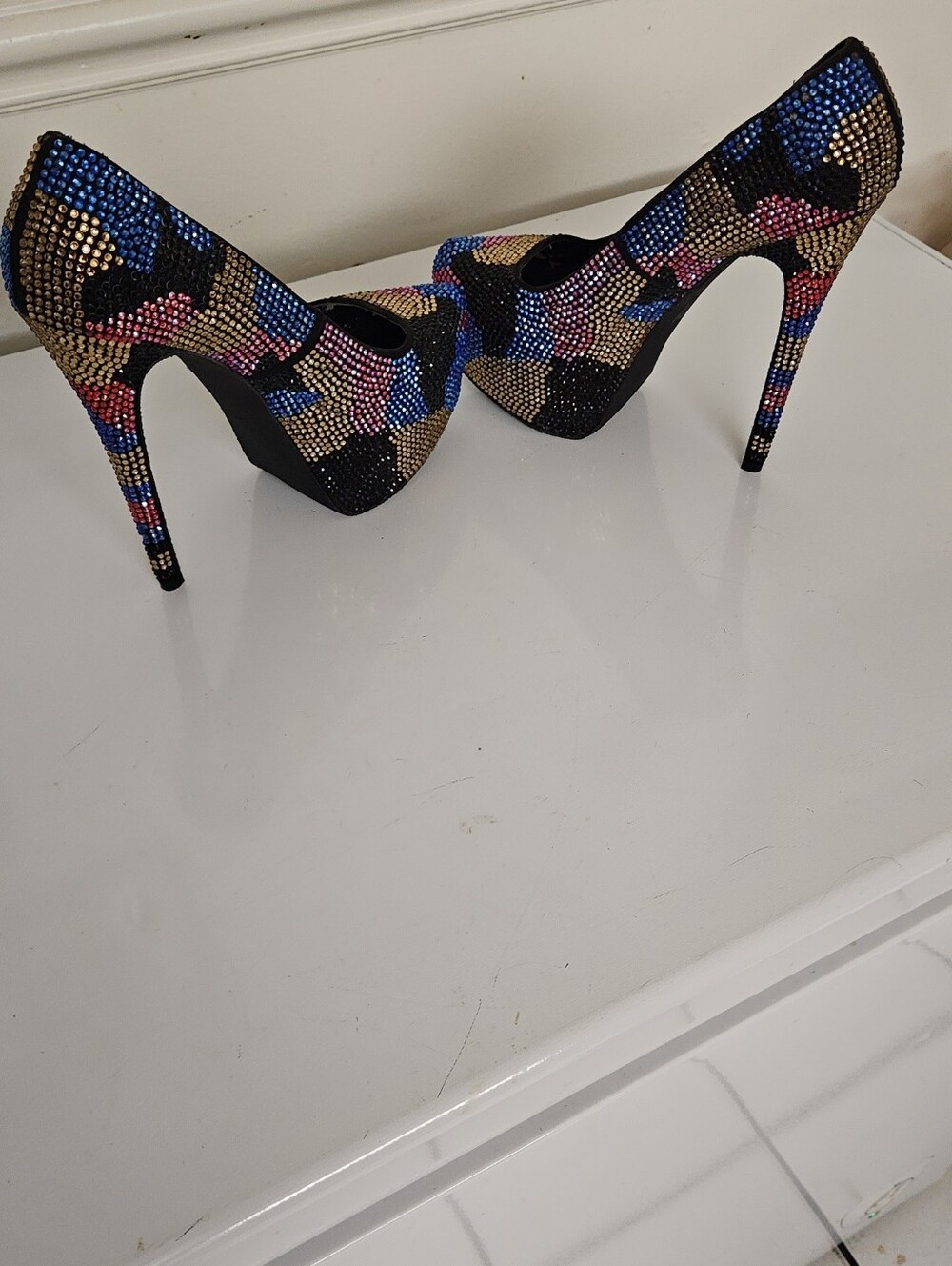 Steve Madden  Multicolor Blue Pink  Crystal Platform Stiletto Pumps - Women - Picture 4 of 8